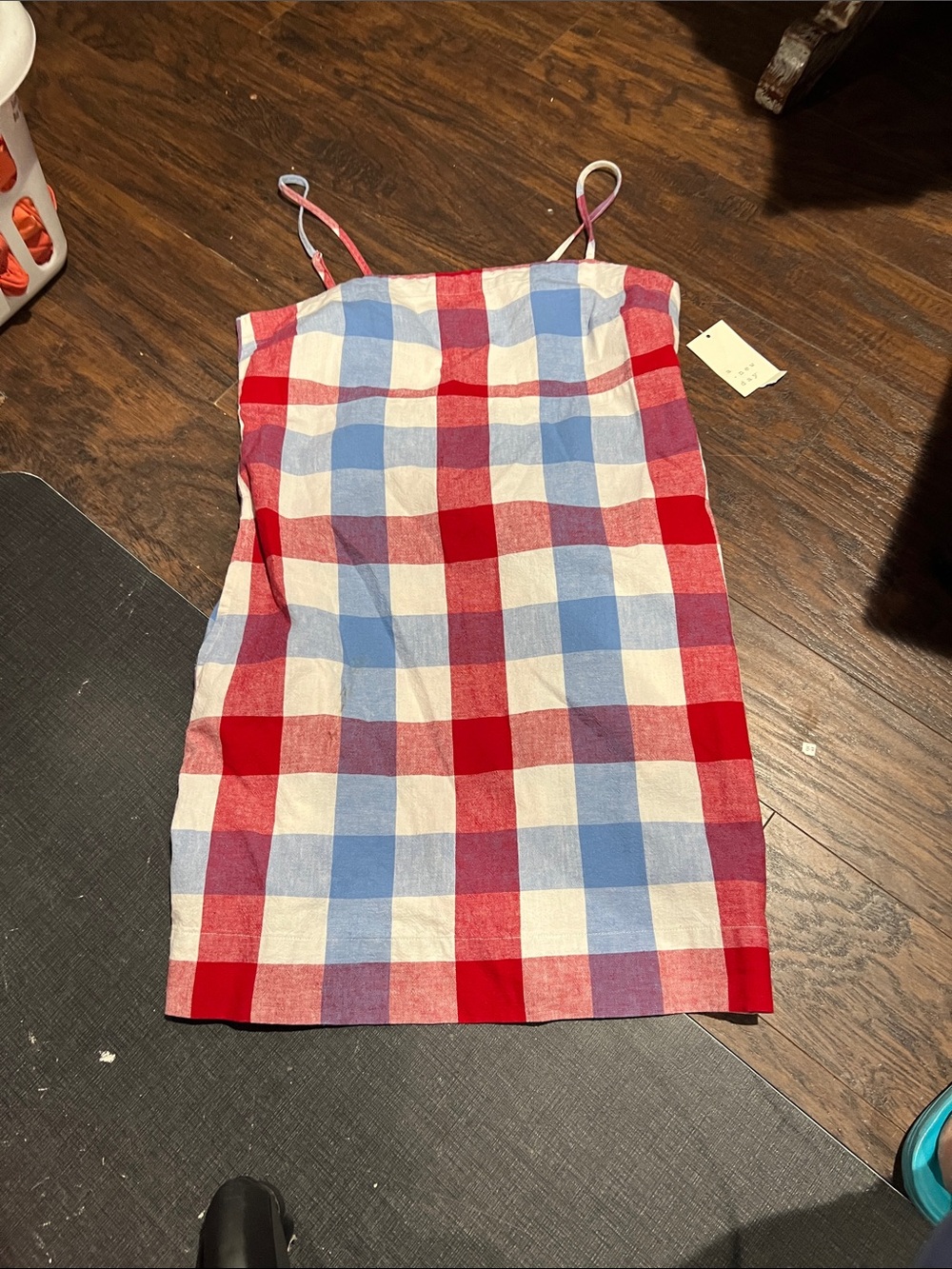 a new day call out dress spot on front Red, Blue & White Plaid Midi Dress - Picture 1 of 4